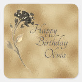 金ゴールド黒エレガントフローラ水色 スクエアシール (正面)