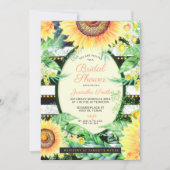 金ゴールド黒ストライプ色ヒマワリブライダルシャワー 招待状 (正面)