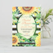 金ゴールド黒ストライプ色ヒマワリブライダルシャワー 招待状 (スタンド正面)