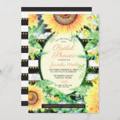 金ゴールド黒ストライプ色ヒマワリブライダルシャワー 招待状 (正面/裏面)