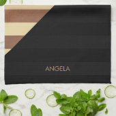 金ゴールド黒ストライプ色 キッチンタオル (折り畳み)