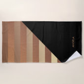 金ゴールド黒ストライプ色 ビーチタオル (正面)