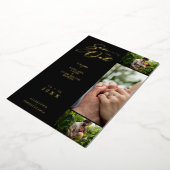 金ゴールド黒ファンシーコラージュ3枚の写真結婚カップル 箔招待状 (回転した状態)