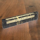 金ゴールド黒大理石銘板 デスクネームプレート (側面)