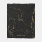 金ゴールド黒大理石 フリースブランケット (正面)
