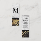 金ゴールド黒大理石 | 白大理石彫刻モノグラム スキニー名刺 (正面/裏面)