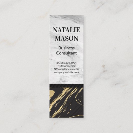 金ゴールド黒大理石 | 白大理石彫刻モノグラム スキニー名刺 (裏面)