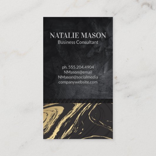 金ゴールド黒大理石 | 黒のテクスチャ 名刺 (裏面)
