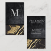 金ゴールド黒大理石 | 黒のテクスチャ 名刺 (正面/裏面)