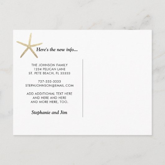 金ゴールド黒日没ヒトデがフロリダに移った 案内ポストカード (裏面)