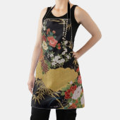 金ゴールド黒東洋の着物日本のフローラキッチン エプロン (インサイチュ)