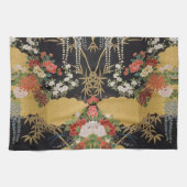 金ゴールド黒東洋の着物日本のフローラキッチン キッチンタオル (横)