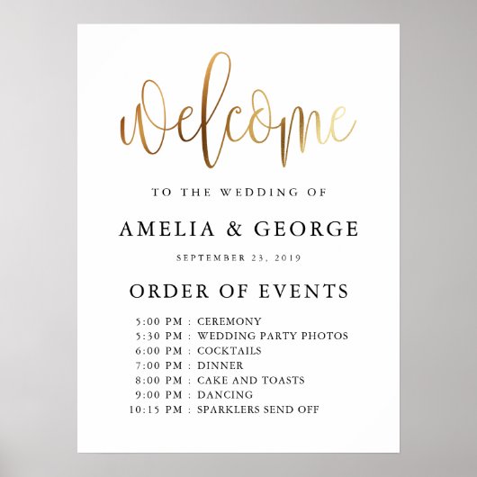 金ゴールド黒歓迎イベント結婚標識 ポスター (正面)