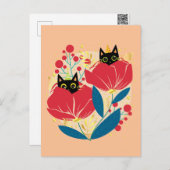 金ゴールド黒猫の庭の花 シーズンポストカード (正面/裏面)