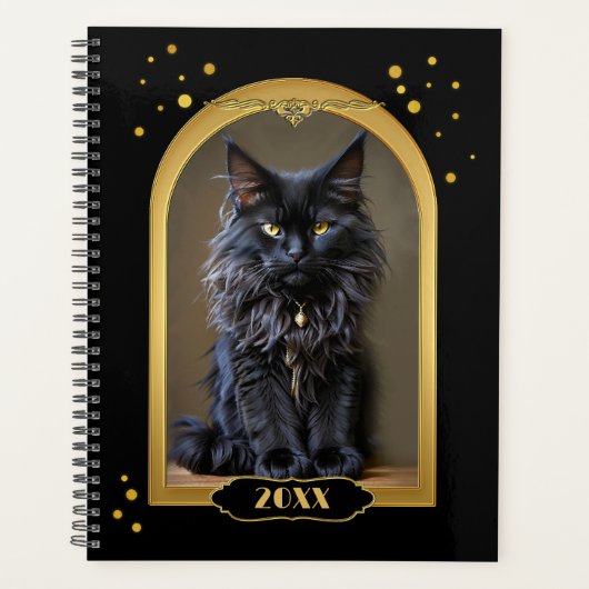 金ゴールド黒猫アールデコ プランナー手帳 (正面)