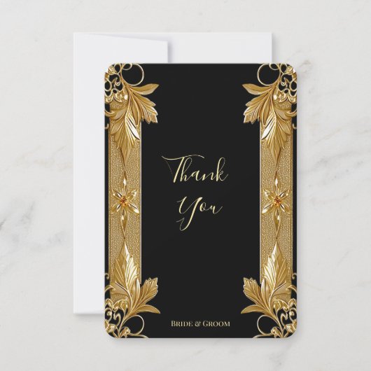 金ゴールド黒華美フローラサンキューカード サンキューカード (正面)
