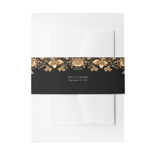 金ゴールド黒華美フローラ 招待状ベリーバンド (正面例)
