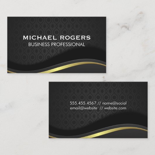 金ゴールド黒華美抽象芸術背景 名刺 (正面/裏面)