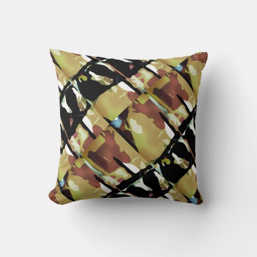 金ゴールド黒褐色の対角線抽象芸術大タイル クッション (正面)