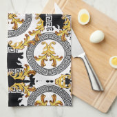 金ゴールド黒 キッチンタオル (四つ折り)