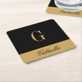 金ゴールド黒 スクエアペーパーコースター (アングル)