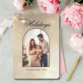 金ゴールド1フォトアーチモダンクリスマスハッピー シーズンカード