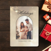 金ゴールド1フォトアーチモダンクリスマスハッピー シーズンカード