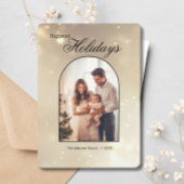 金ゴールド1フォトアーチモダンクリスマスハッピー シーズンカード