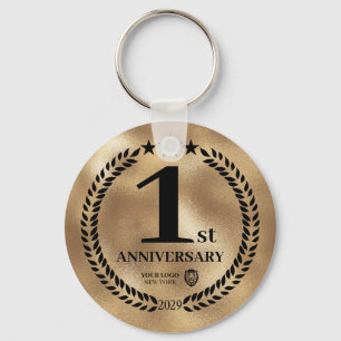 金ゴールド1周年記念ビジネスロゴ キーホルダー