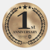 金ゴールド1周年記念ビジネスロゴ ラウンドシール (正面)