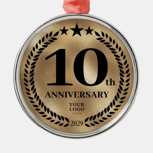 金ゴールド10周年記念ビジネスロゴクリスマス メタルオーナメント (正面)