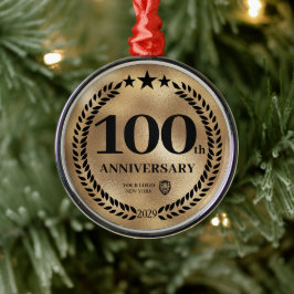 金ゴールド100周年記念ビジネスロゴクリスマス メタルオーナメント
