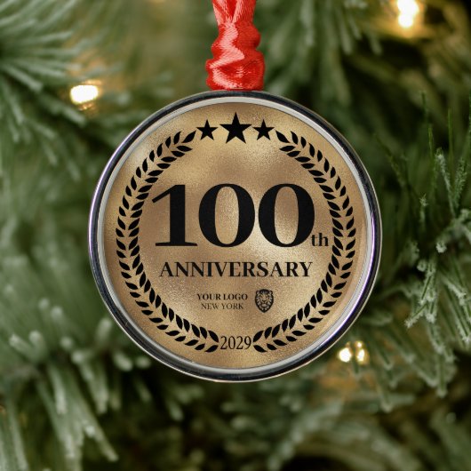 金ゴールド100周年記念ビジネスロゴクリスマス メタルオーナメント (ツリー)