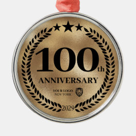金ゴールド100周年記念ビジネスロゴクリスマス メタルオーナメント