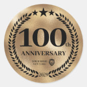 金ゴールド100周年記念ビジネスロゴ ラウンドシール (正面)