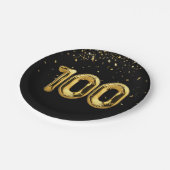 金ゴールド100誕生日バルーンと紙吹雪 ペーパープレート (アングル)
