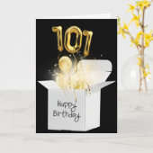 金ゴールド101番目の誕生日バルーン(白いボックス) カード (黄色い花)