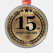 金ゴールド15周年記念ビジネスロゴクリスマス メタルオーナメント (正面)