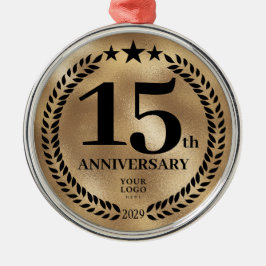 金ゴールド15周年記念ビジネスロゴクリスマス メタルオーナメント