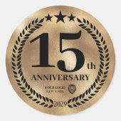 金ゴールド15周年記念ビジネスロゴ ラウンドシール (正面)