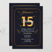 金ゴールド15誕生日招待状 招待状 (正面/裏面)