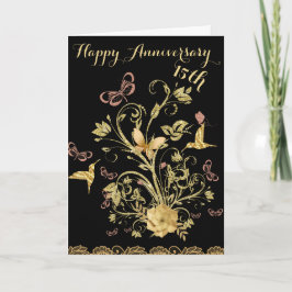 金ゴールド15th結婚ハッピーアニバーサリーカップル カード