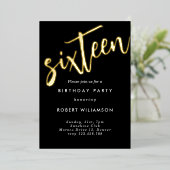 金ゴールド16歳の誕生日の招待状 箔招待状 (立ち正面)