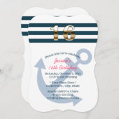 金ゴールド16航海のストライプ個スイーツ16 招待状 (正面/裏面)