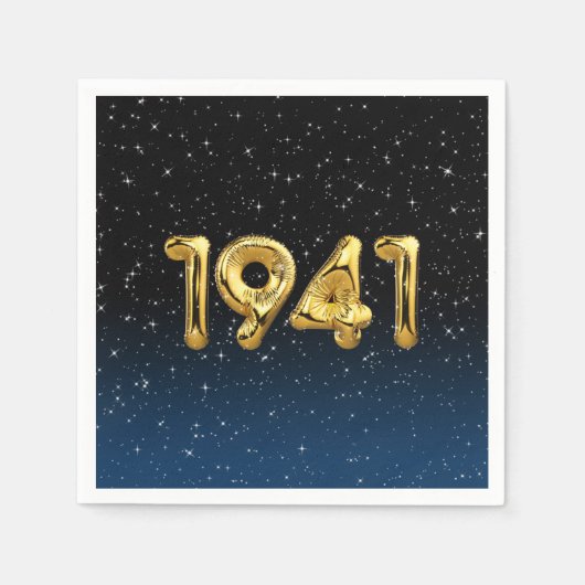 金ゴールド1941誕生年風船(星付) スタンダードカクテルナプキン (正面)