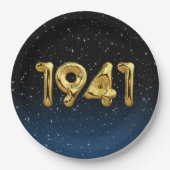 金ゴールド1941誕生年風船（星付） ペーパープレート (正面)