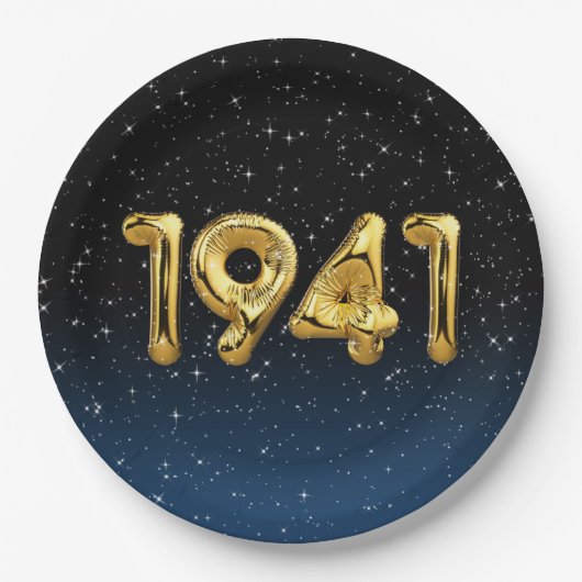 金ゴールド1941誕生年風船（星付） ペーパープレート (正面)