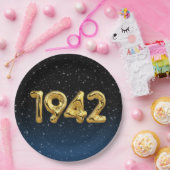 金ゴールド1942誕生年の風船（星付き） ペーパープレート (パーティー)