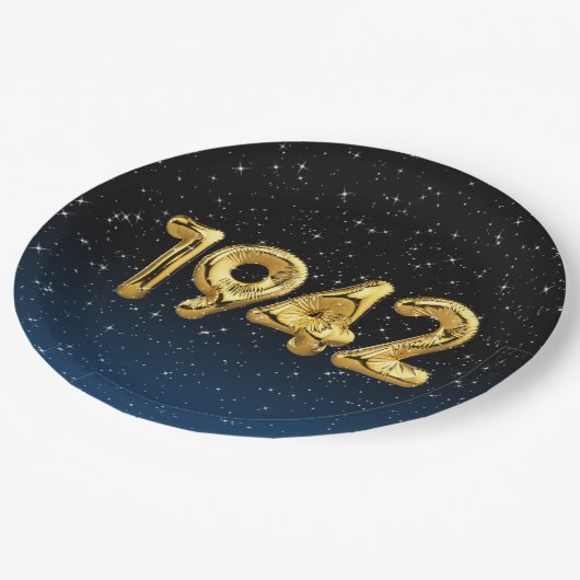 金ゴールド1942誕生年の風船（星付き） ペーパープレート (アングル)