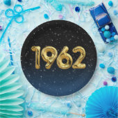 金ゴールド1962誕生年バルーン星紙プレート ペーパープレート (パーティー)